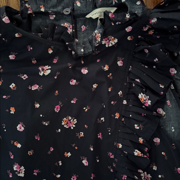 Rebecca Taylor MIS La Vie Meadow Floral Ruffle Navy Sleeveless Blouse Sz 12 - Picture 3 of 4